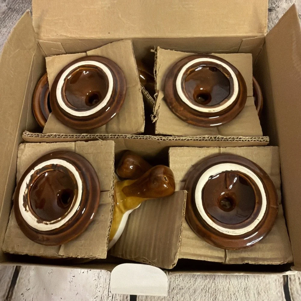 Acme‎ French Onion Soup Crocks Set of 4 Brown & Ivory New In Distressed Box